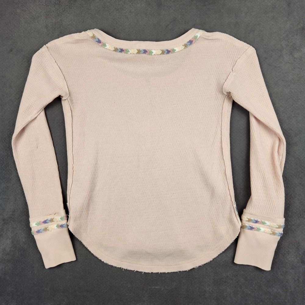Free People We The Free Rainbow Thermal Henley Shirt Womens Small Pink Tee - Picture 2 of 8